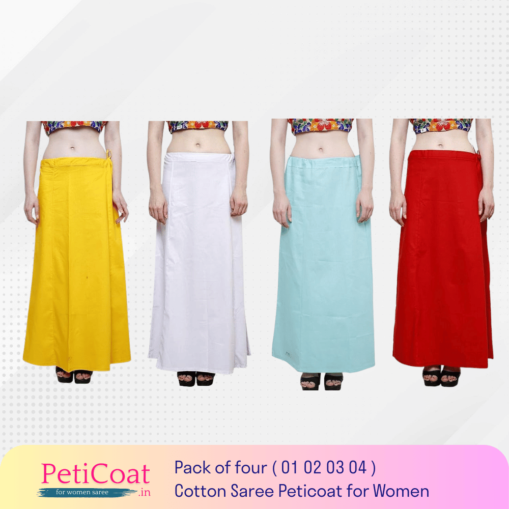 Peticoat.in Women's Readymade Petticoat for Saree âPremium Cotton Underskirt for Ethnic Wear & Daily Use ( Pack of 4 )