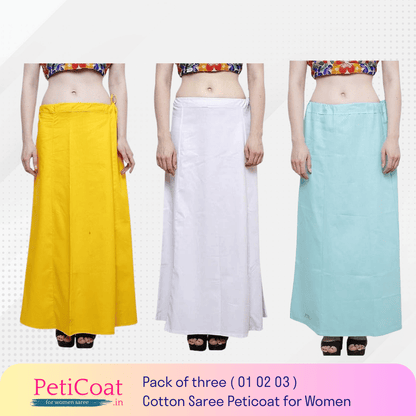 Peticoat.in Women’s Readymade Petticoat for Saree – Premium Cotton Underskirt for Ethnic Wear & Daily Use ( Pack of 3 )