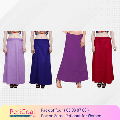 Peticoat.in Women's Readymade Petticoat for Saree âPremium Cotton Underskirt for Ethnic Wear & Daily Use ( Pack of 4 )