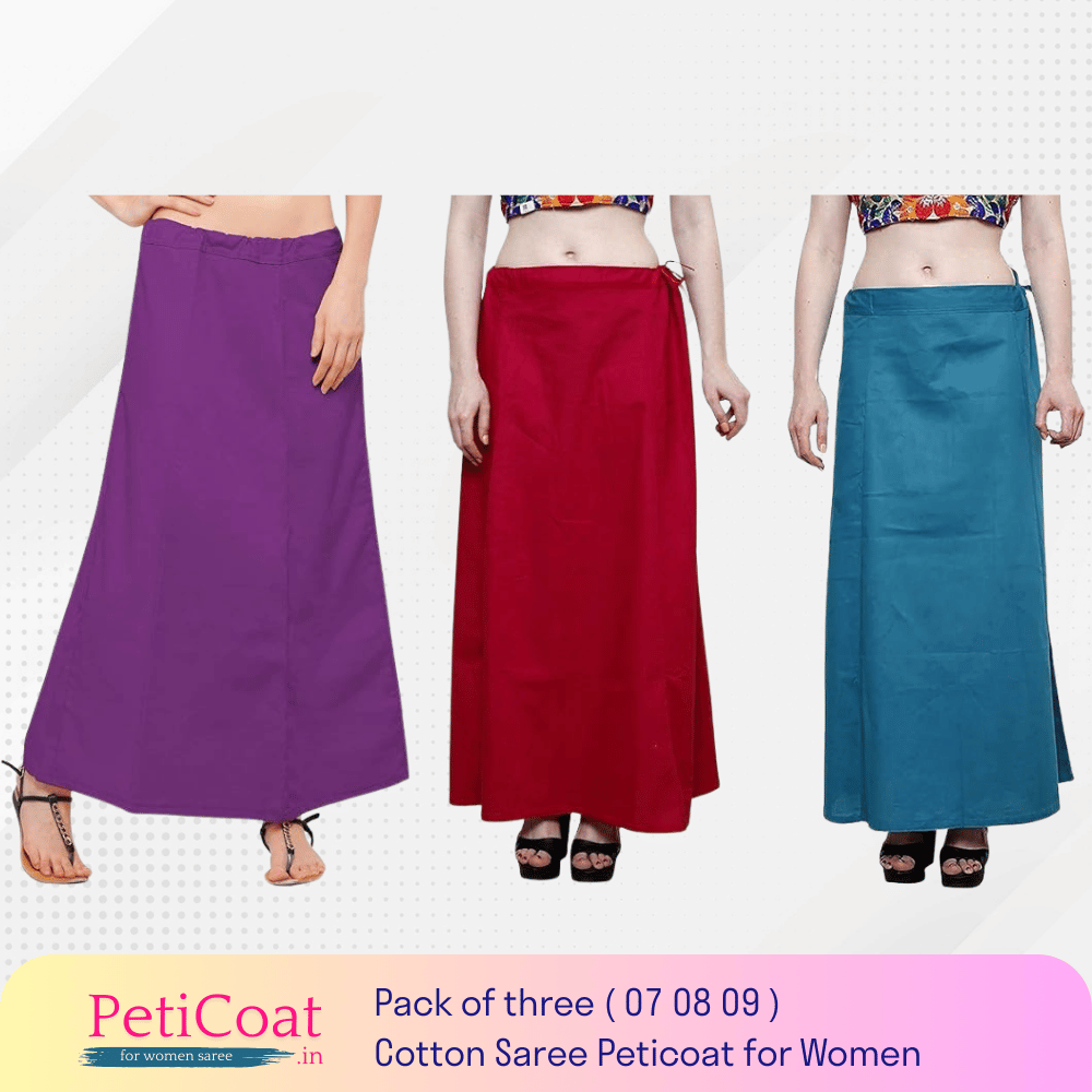 Peticoat.in Women's Readymade Petticoat for Saree âPremium Cotton Underskirt for Ethnic Wear & Daily Use ( Pack of 3 )