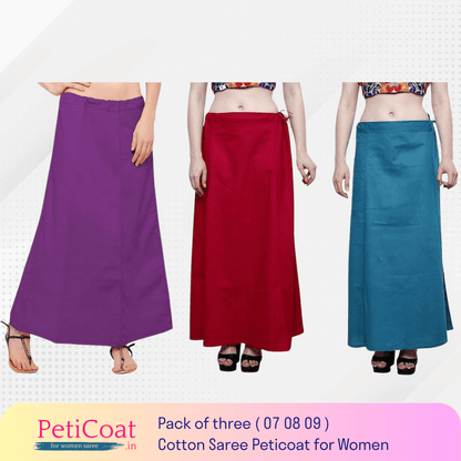 Peticoat.in Women's Readymade Petticoat for Saree âPremium Cotton Underskirt for Ethnic Wear & Daily Use ( Pack of 3 )