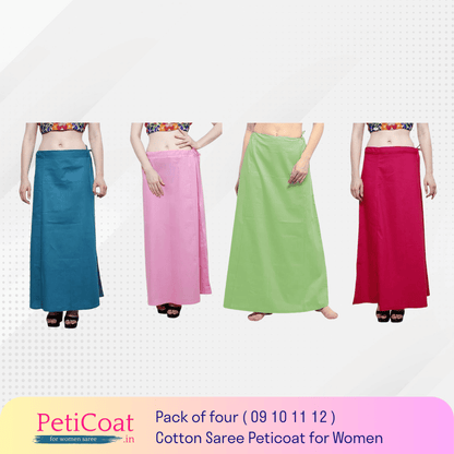 Peticoat.in Women's Readymade Petticoat for Saree âPremium Cotton Underskirt for Ethnic Wear & Daily Use ( Pack of 4 )