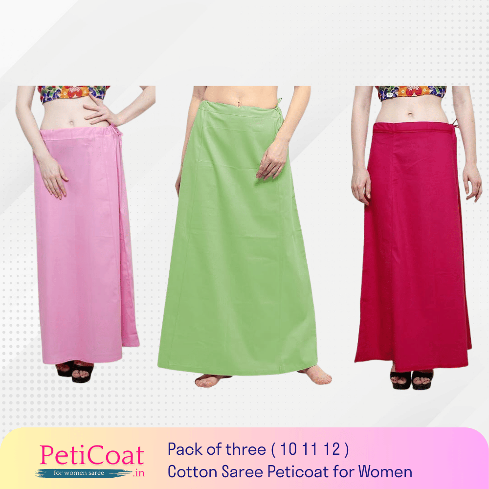 Peticoat.in Women's Readymade Petticoat for Saree âPremium Cotton Underskirt for Ethnic Wear & Daily Use ( Pack of 3 )