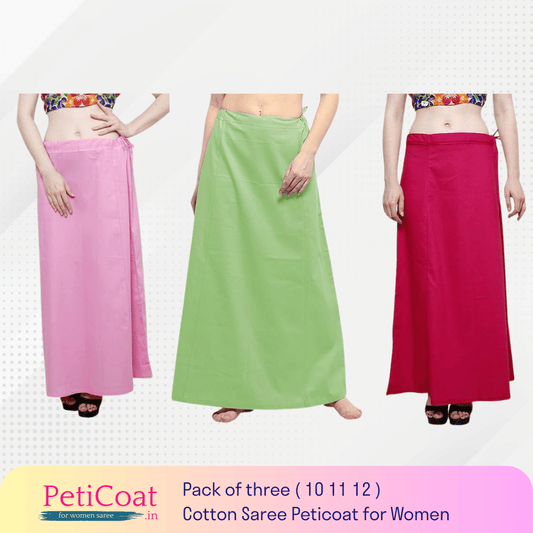 Peticoat.in Women's Readymade Petticoat for Saree âPremium Cotton Underskirt for Ethnic Wear & Daily Use ( Pack of 3 )