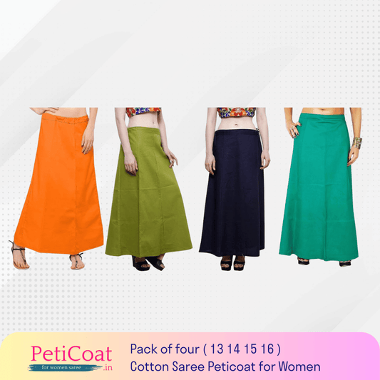 Peticoat.in Women's Readymade Petticoat for Saree âPremium Cotton Underskirt for Ethnic Wear & Daily Use ( Pack of 4 )