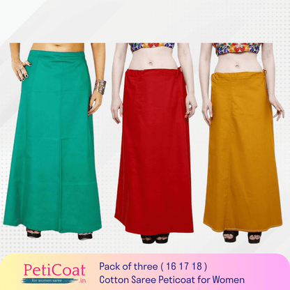 Peticoat.in Women's Readymade Petticoat for Saree âPremium Cotton Underskirt for Ethnic Wear & Daily Use ( Pack of 3 )