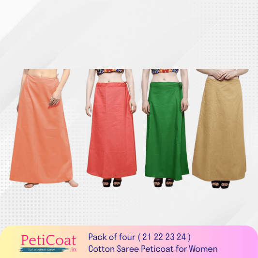 Peticoat.in Women's Readymade Petticoat for Saree âPremium Cotton Underskirt for Ethnic Wear & Daily Use ( Pack of 4 )