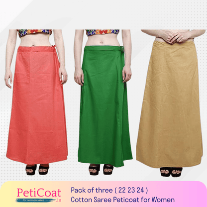Peticoat.in Women's Readymade Petticoat for Saree âPremium Cotton Underskirt for Ethnic Wear & Daily Use ( Pack of 3 )