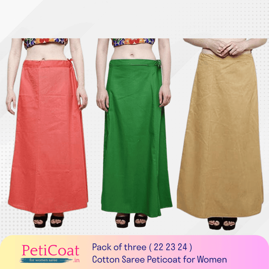 Peticoat.in Women's Readymade Petticoat for Saree âPremium Cotton Underskirt for Ethnic Wear & Daily Use ( Pack of 3 )