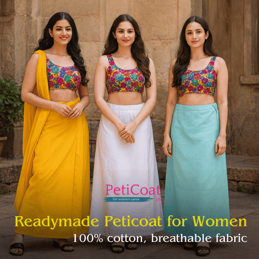 Peticoat.in Women’s Readymade Petticoat for Saree – Premium Cotton Underskirt for Ethnic Wear & Daily Use ( Pack of 3 )