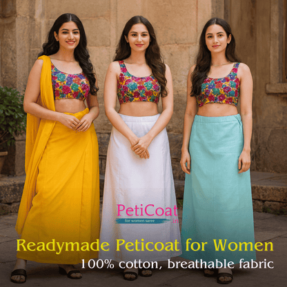 Peticoat.in Women's Readymade Petticoat for Saree âPremium Cotton Underskirt for Ethnic Wear & Daily Use ( Pack of 4 )