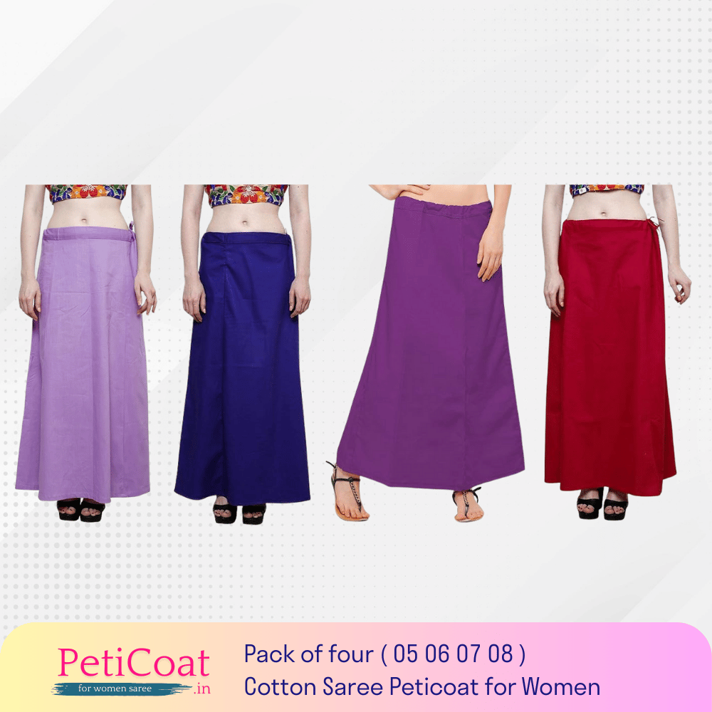Peticoat.in Women’s Readymade Petticoat for Saree âPremium Cotton Underskirt for Ethnic Wear & Daily Use ( Pack of 4 )