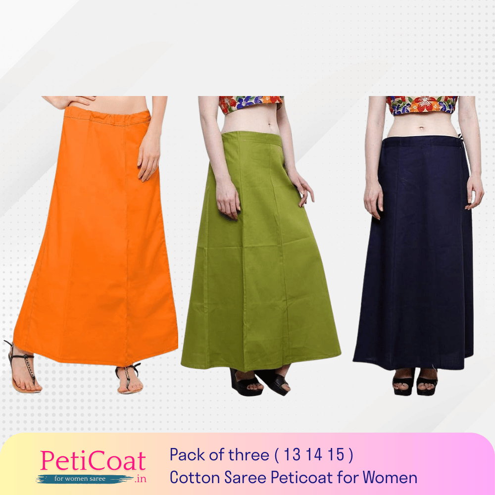 Peticoat.in Women’s Readymade Petticoat for Saree âPremium Cotton Underskirt for Ethnic Wear & Daily Use ( Pack of 3 )