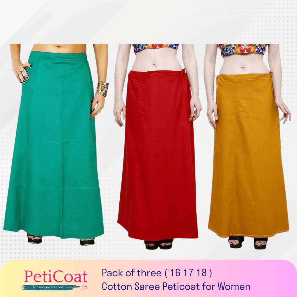 Peticoat.in Women’s Readymade Petticoat for Saree âPremium Cotton Underskirt for Ethnic Wear & Daily Use ( Pack of 3 )