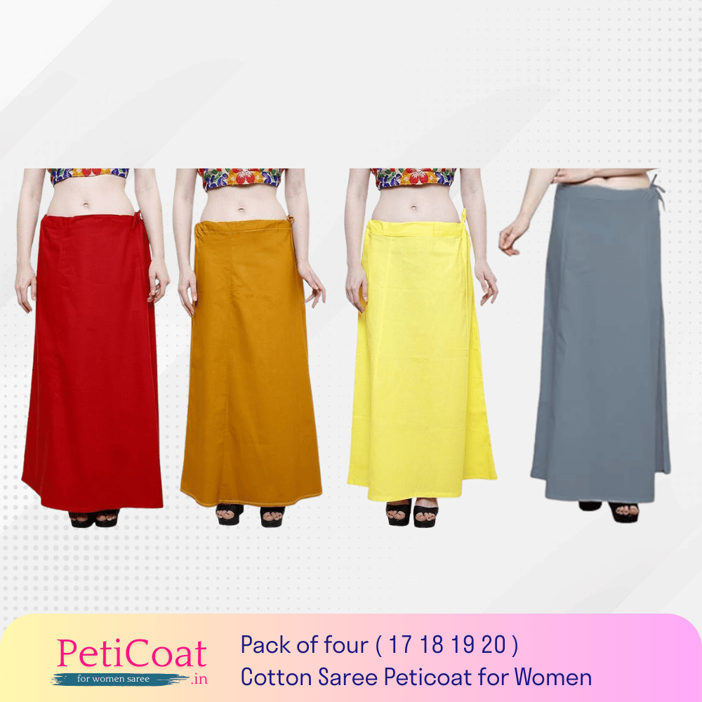 Peticoat.in Women’s Readymade Petticoat for Saree âPremium Cotton Underskirt for Ethnic Wear & Daily Use ( Pack of 4 )