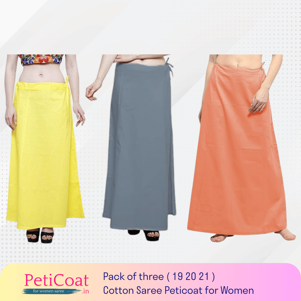 Peticoat.in Women’s Readymade Petticoat for Saree âPremium Cotton Underskirt for Ethnic Wear & Daily Use ( Pack of 3 )