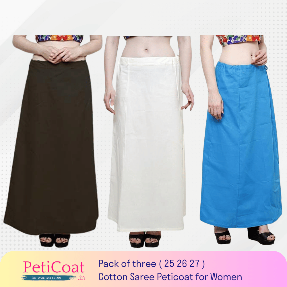 Peticoat.in Women’s Readymade Petticoat for Saree âPremium Cotton Underskirt for Ethnic Wear & Daily Use ( Pack of 3 )